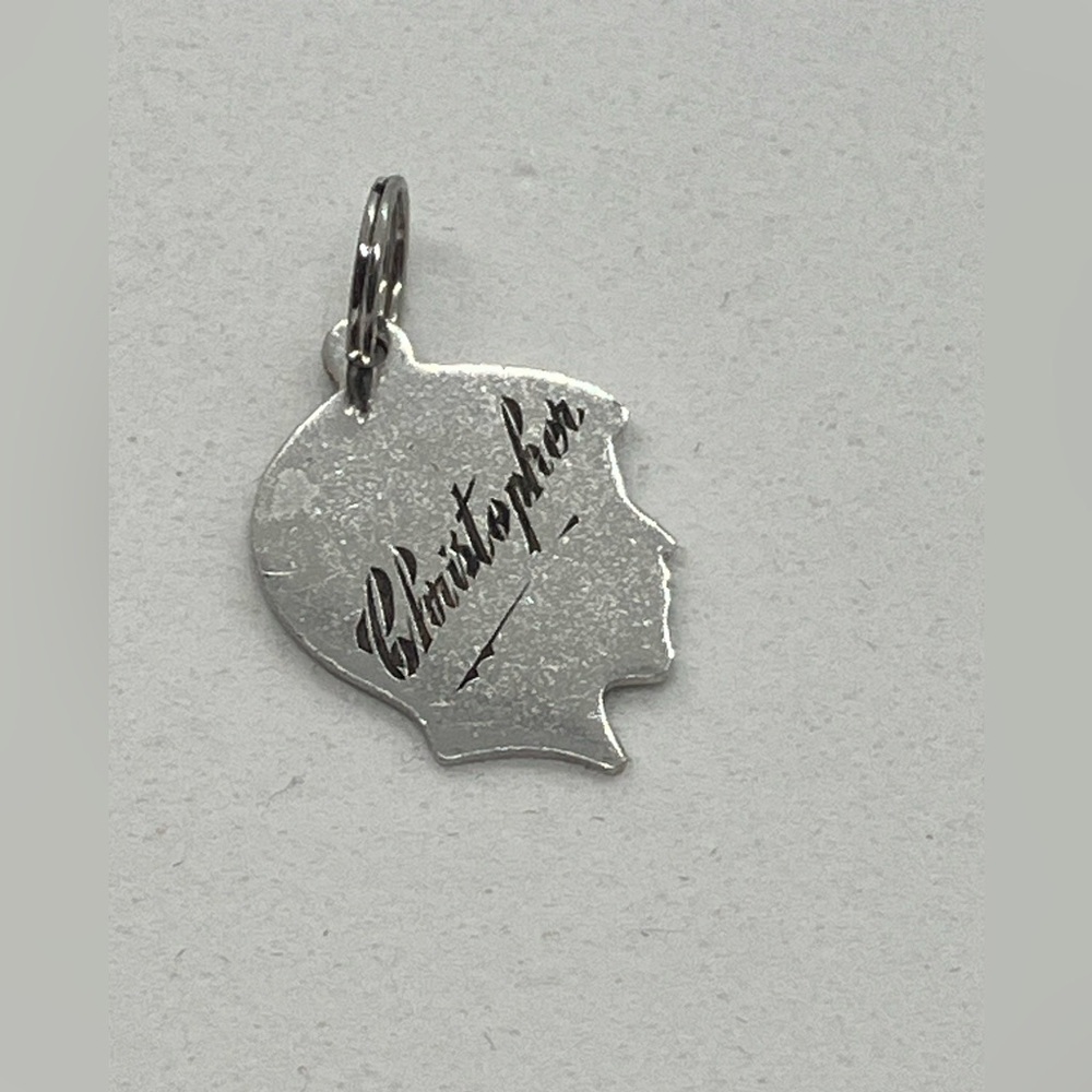 Vtg 925 Sterling Silver Necklace Boy Head Silhouette Christopher Charm Pendant